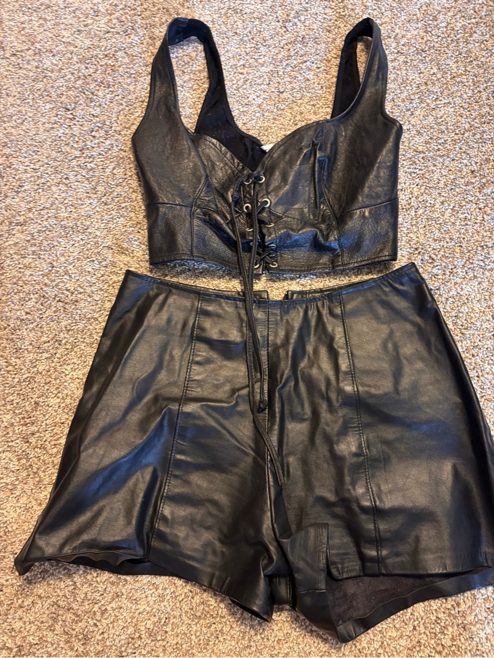 Ganni /Brazen women’s leather shorts and top